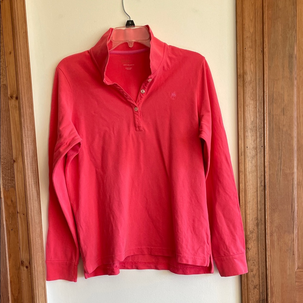 LILLY PULITZER Coral Long Sleeve Polo Shirt Large